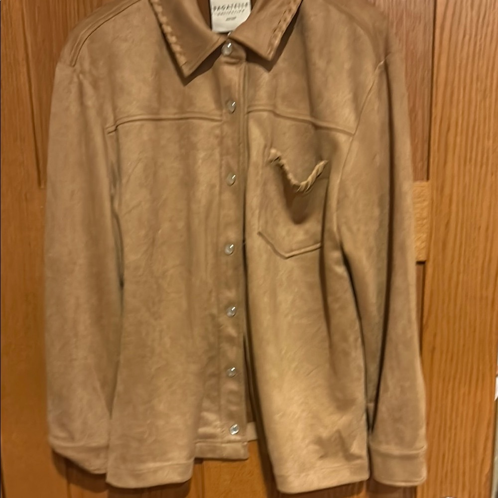 Bagatelle Tan Utility Jacket with Soft Suede Texture and Standard Collar